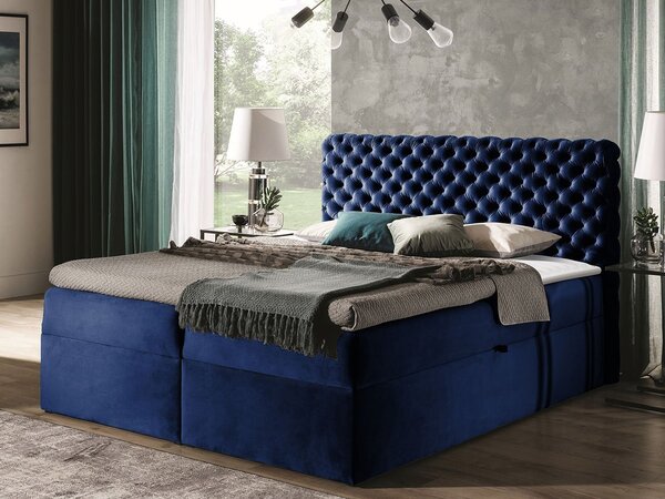 Kontinentální manželská postel 160x200 VALANCIA - modrá + topper ZDARMA
