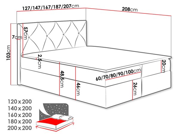 Americká manželská postel 200x200 LITZY 1 - růžová + topper ZDARMA