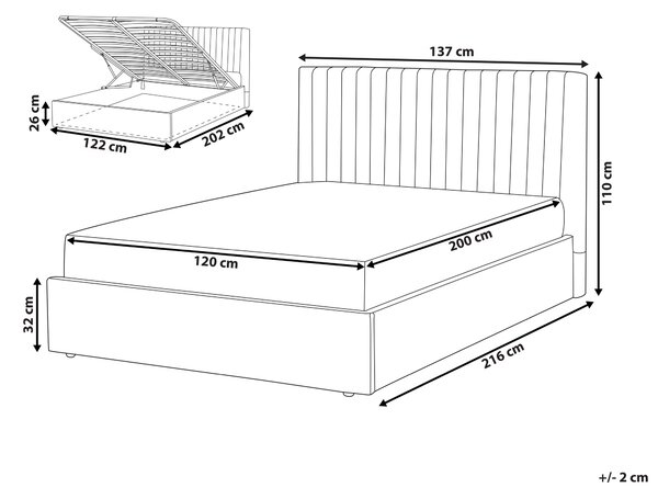 Postel s úložným prostorem Umělý samet VION 120 x 200 cm Šedá