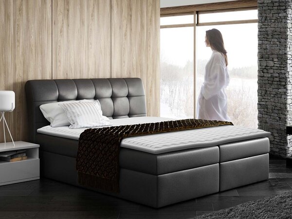 Hotelová manželská postel 180x200 LUPE - černá ekokůže + topper ZDARMA