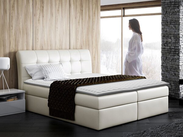 Hotelová jednolůžková postel 120x200 LUPE - béžová ekokůže + topper ZDARMA