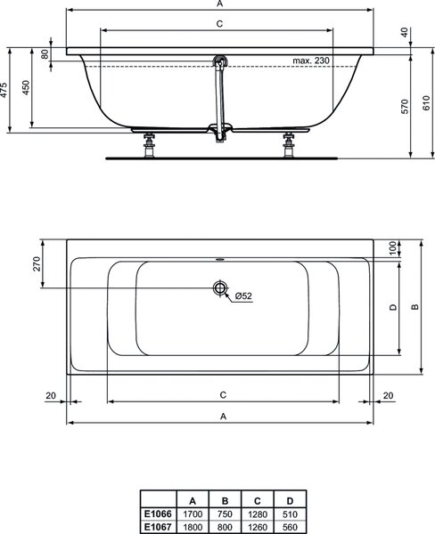 Ideal Standard Connect Air obdélníková vana 180x80 cm bílá E106701