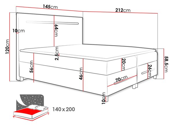 Boxspringová manželská postel 180x200 MARIELA - bílá ekokůže + topper a LED osvětlení ZDARMA