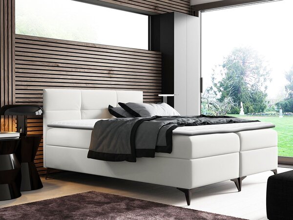 Americká manželská postel 200x200 MERCHE - bílá ekokůže + topper ZDARMA