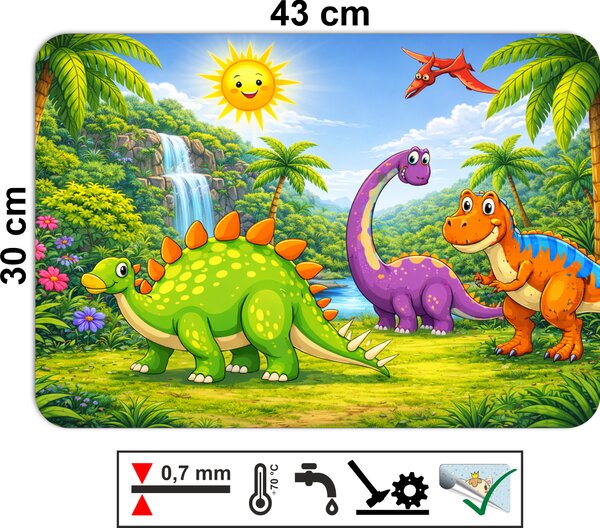 PokojovaDekorace.cz, Dětské prostírání - 114, Dinosauři u vodopádu, 43x30cm