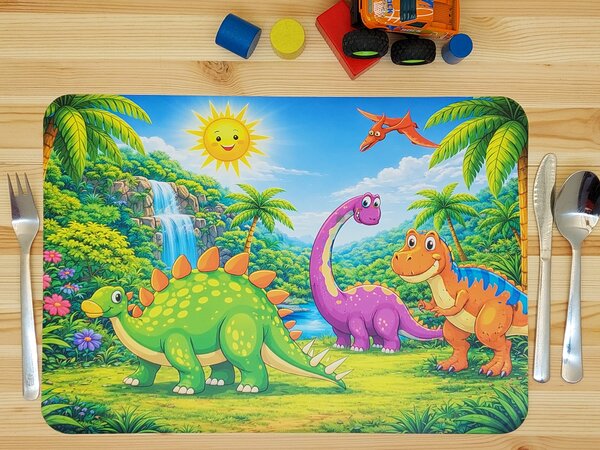 PokojovaDekorace.cz, Dětské prostírání - 114, Dinosauři u vodopádu, 43x30cm
