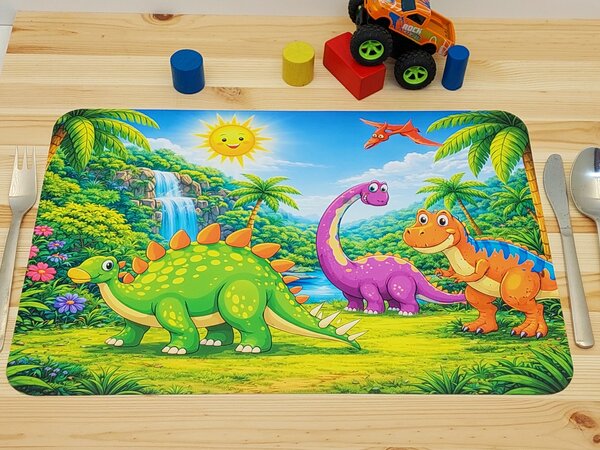 PokojovaDekorace.cz, Dětské prostírání - 114, Dinosauři u vodopádu, 43x30cm