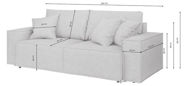 Rozkládací třímístná pohovka Melow s úložným prostorem 250 cm růžová