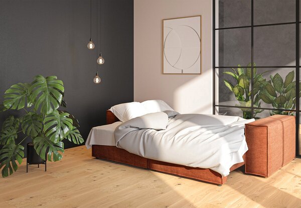 Rozkládací třímístná pohovka Melow s úložným prostorem 250 cm oranžová