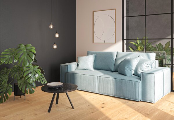 Rozkládací třímístná pohovka Melow s úložným prostorem 250 cm modrá