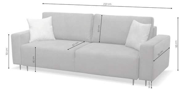 Rozkládací třímístná pohovka Hesto s úložným prostorem 237 cm samet zelená