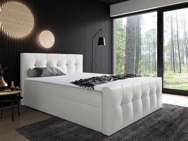 Hotelová manželská postel 140x200 ORLIN - bílá ekokůže + topper ZDARMA