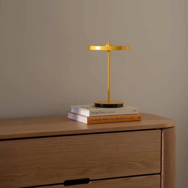 UMAGE LED dobíjecí stolní lampa Asteria Move sun yellow uni, 31cm, stmívatelný, Žlutá / oranžová, Obývací pokoj / jídelna, kov, Design
