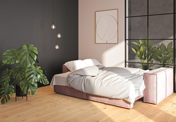 Rozkládací třímístná pohovka Melow s úložným prostorem 250 cm růžová
