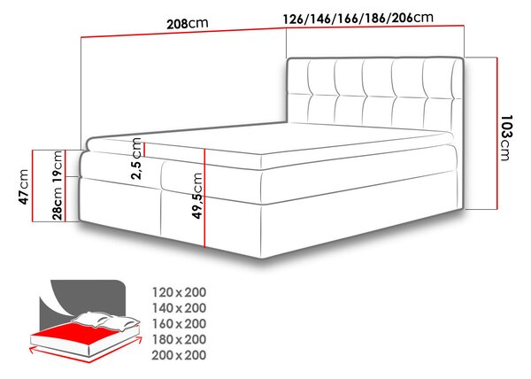 Hotelová manželská postel 160x200 KOLDBY - černá ekokůže + topper ZDARMA