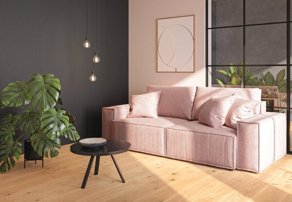 Rozkládací třímístná pohovka Melow s úložným prostorem 250 cm růžová