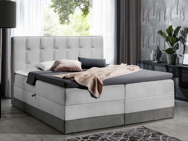 Boxspringová manželská postel 200x200 SANDIA - šedá + topper ZDARMA