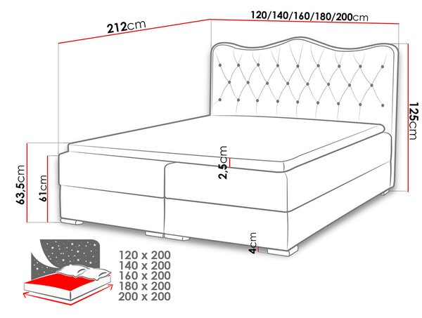 Kontinentální manželská postel 160x200 TEJANA - bílá ekokůže + topper ZDARMA