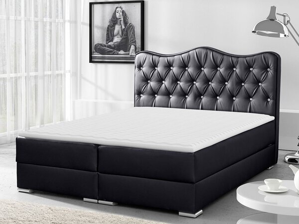 Kontinentální manželská postel 180x200 TEJANA - černá ekokůže + topper ZDARMA