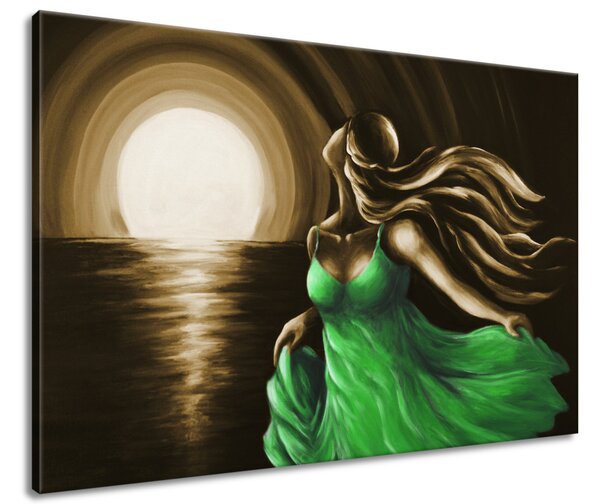 Ručně malovaný obraz Žena v zeleném Rozměry: 120 x 80 cm