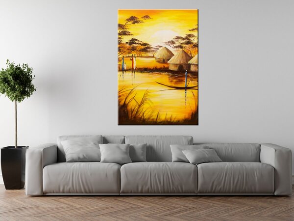 Ručně malovaný obraz Africká vesnice Rozměry: 70 x 100 cm