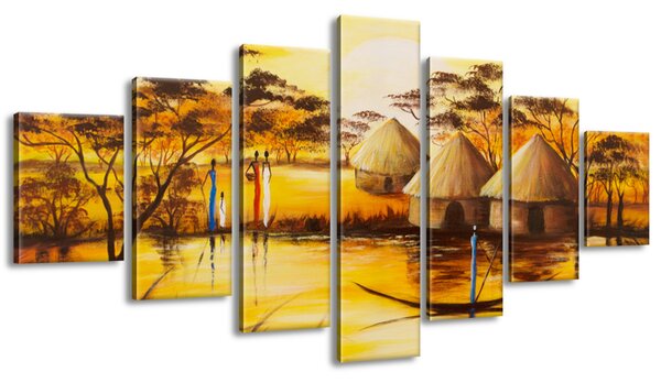 Ručně malovaný obraz Africká vesnice - 7 dílný Rozměry: 210 x 100 cm