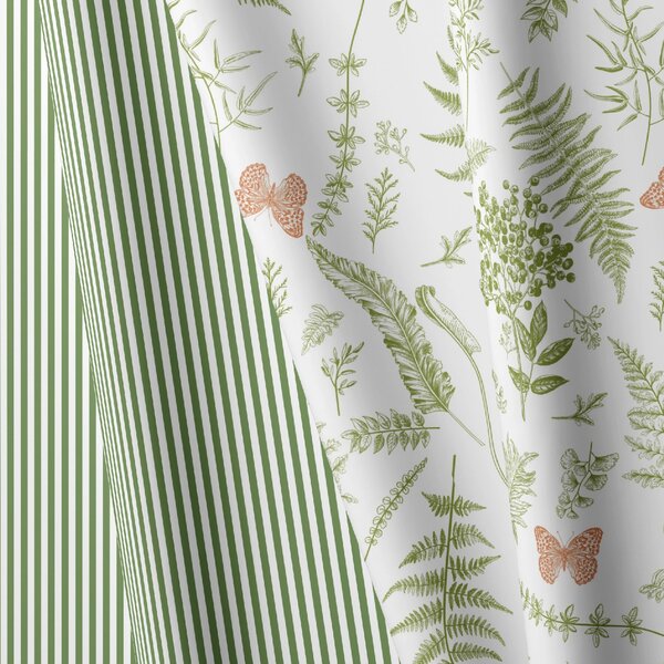 DARRÉ Bavlněné povlečení V kapradinách s pruhem - bílozelená Velikost: 140 x 200 + 70 x 90