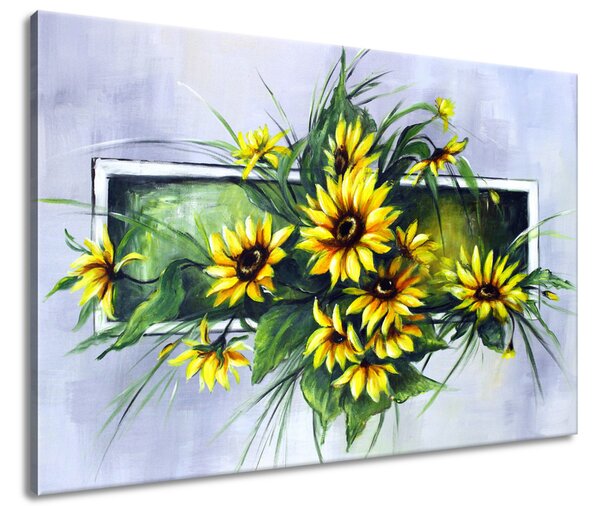 Ručně malovaný obraz Kytice slunečnic Rozměry: 120 x 80 cm
