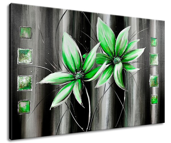 Ručně malovaný obraz Krásné zelené květiny Rozměry: 120 x 80 cm