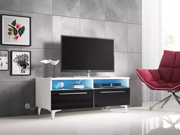 Televizní stolek na nožičkách LANDA - bílý / černý