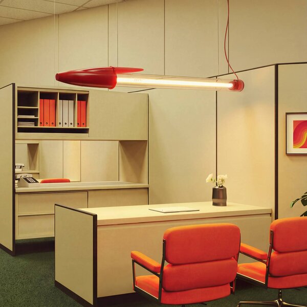 SELETTI LED závěsné světlo BIC, červené, délka 173 cm, Červená, Obývací pokoj / jídelna, Plast, Design
