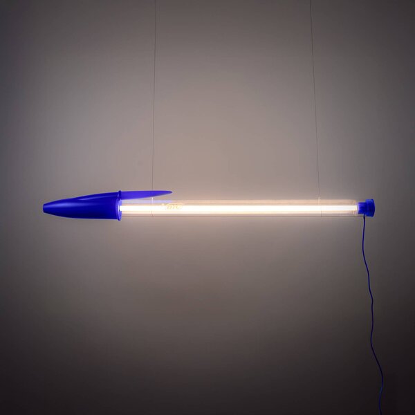 SELETTI LED závěsné světlo BIC, modré, délka 173 cm, Modrá, Obývací pokoj / jídelna, Plast, Design
