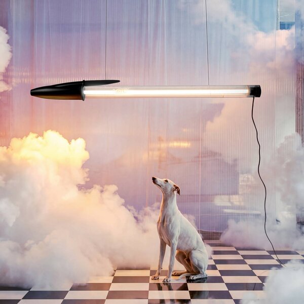 SELETTI LED závěsné světlo BIC, černé, délka 173 cm, Černá, Obývací pokoj / jídelna, Plast, Design