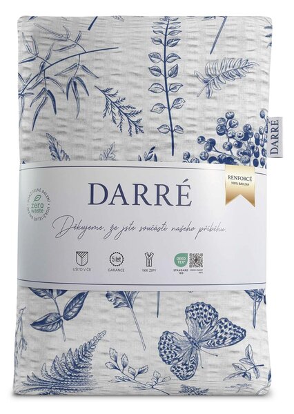 DARRÉ Krepové povlečení V kapradinách s kytičkami - bílomodré Velikost: 140 x 220 + 70 x 90