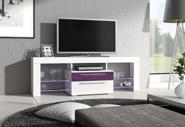Televizní stolek HORD - bílý / fialový lesk