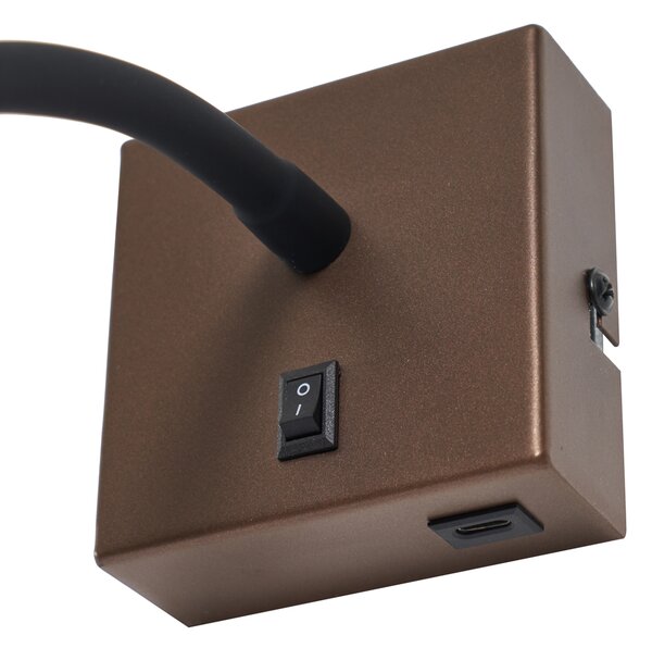 Moderní bronzová nástěnná lampa s portem USB-C - Gosna