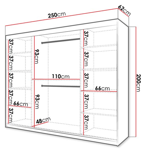 Šatní skříň 250 cm LONZO 1 - bílá