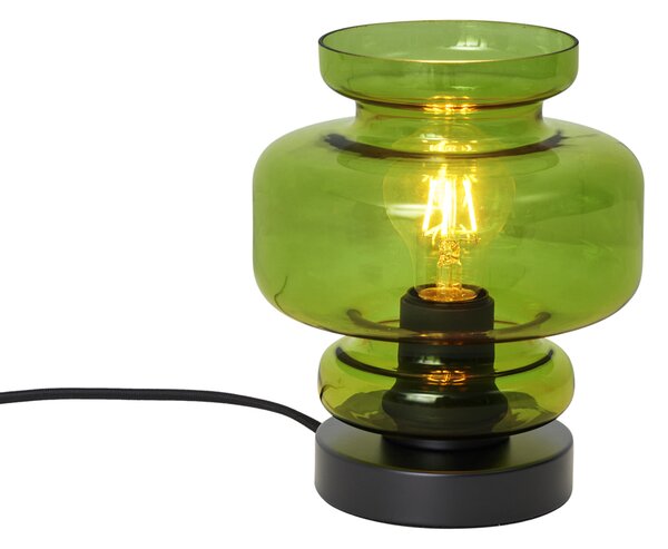 Retro stolní lampa černá se zeleným sklem - Denise