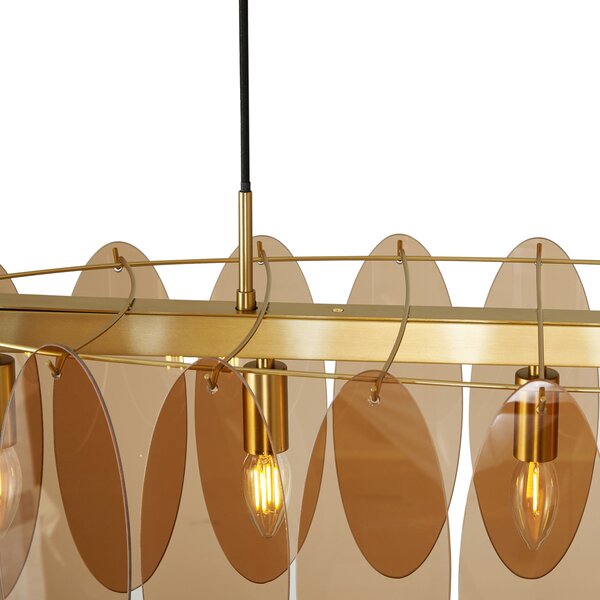 Závěsné svítidlo Art Deco zlaté s jantarovým sklem oválné 5-světelné - Mochan