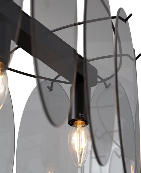 Designové závěsné svítidlo černé s oválným kouřovým sklem s 5 světly - Mochan
