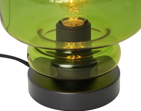 Retro stolní lampa černá se zeleným sklem - Denise