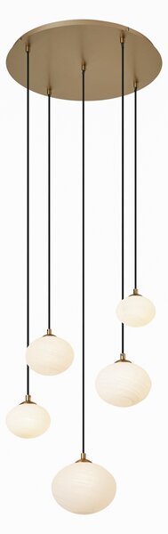 Závěsné svítidlo Art Deco zlaté s opálovým sklem 5-světelné - Yani