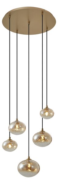 Závěsné svítidlo Art Deco zlaté s jantarovým sklem - Jia