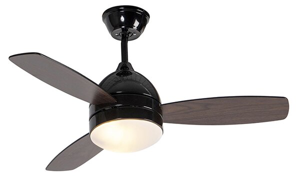Stropní ventilátor černý s dřevěným potiskem 96 cm s dálkovým ovládáním - Rotar