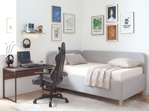 Multifunkční rohová postel NEXUS s roštem a USB nabíječkou, 90x200cm