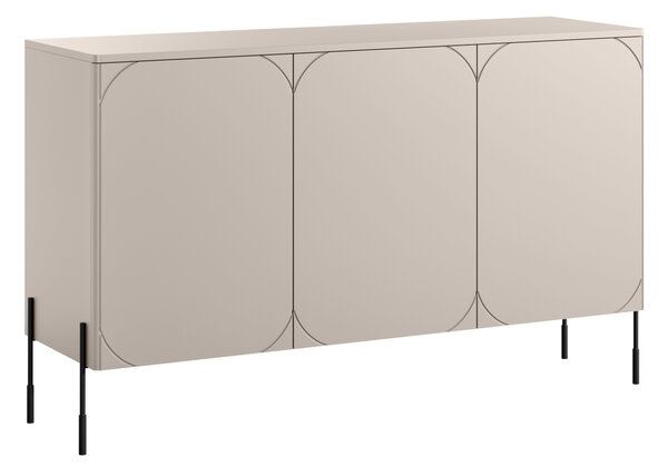 Moderní komoda Sonatia 150 cm třídveřová - kašmír / černé nohy