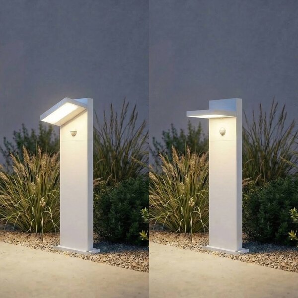 Lucande LED osvětlení cesty Silvan, bílé, 65 cm, s čidlem, IP54, Bílá / opál, Hliník, Moderní