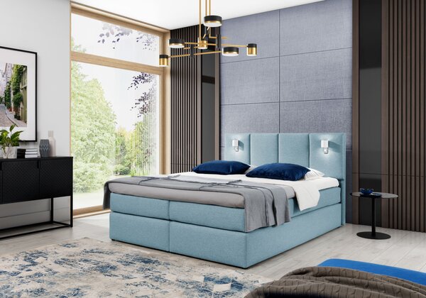 Boxspringová postel s lampami DANUTA - 120x200, světle modrá + topper ZDARMA
