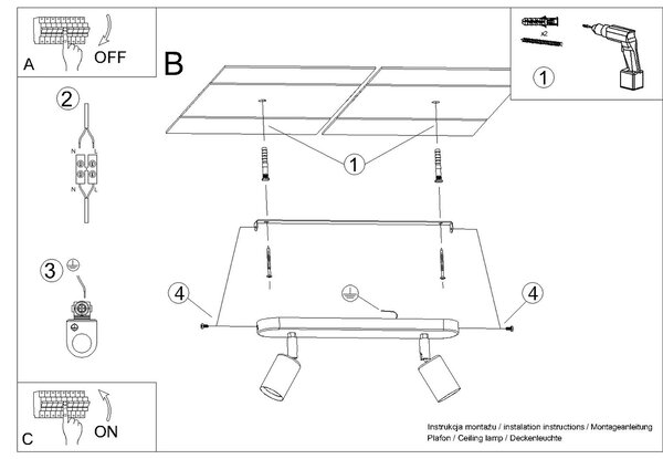 Sollux Lighting Stropní svítidlo FORNES 2 černé