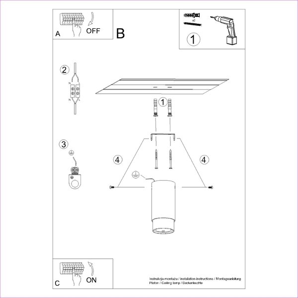 Sollux Lighting Stropní svítidlo NERO 12,5 černá/zlatá